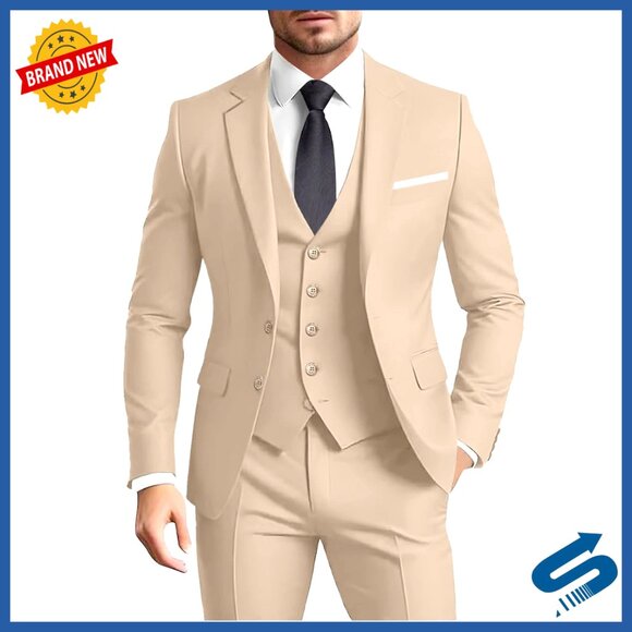 Slim Fit 3-Piece Suit Set Blazer Vest Pants Business Formal Wedding